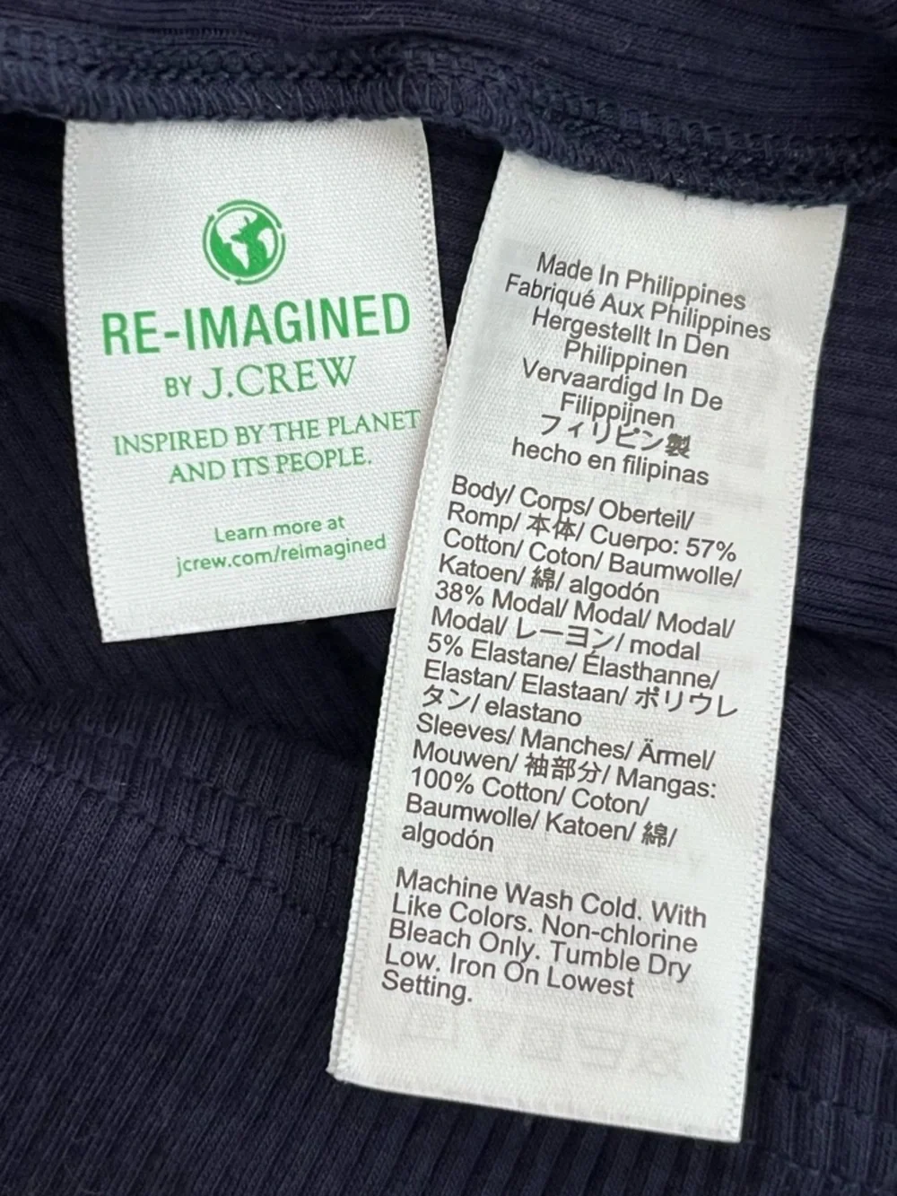J. Crew Sz XL Navy Blue Perfect Rib Puff-sleeve Henley Shirt